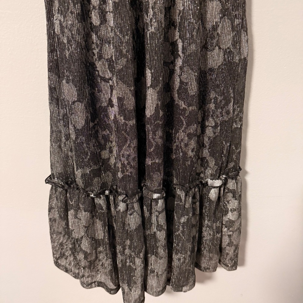 Michael Kors Metallic Floral Print Midi Dress Halter Neck‎ Flowy Ruffle Hem M - Picture 9 of 15